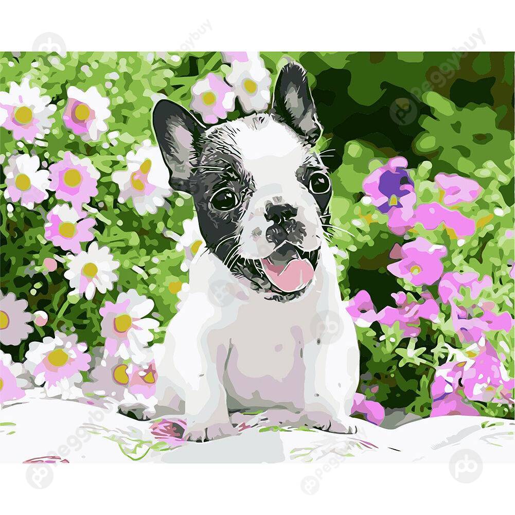 

40*50CM Paint By Numbers-Flowers and Dog, 501 Original