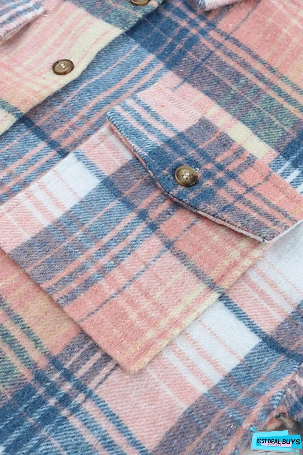 Pink Black/Pink Plaid Flap Pockets Shacket