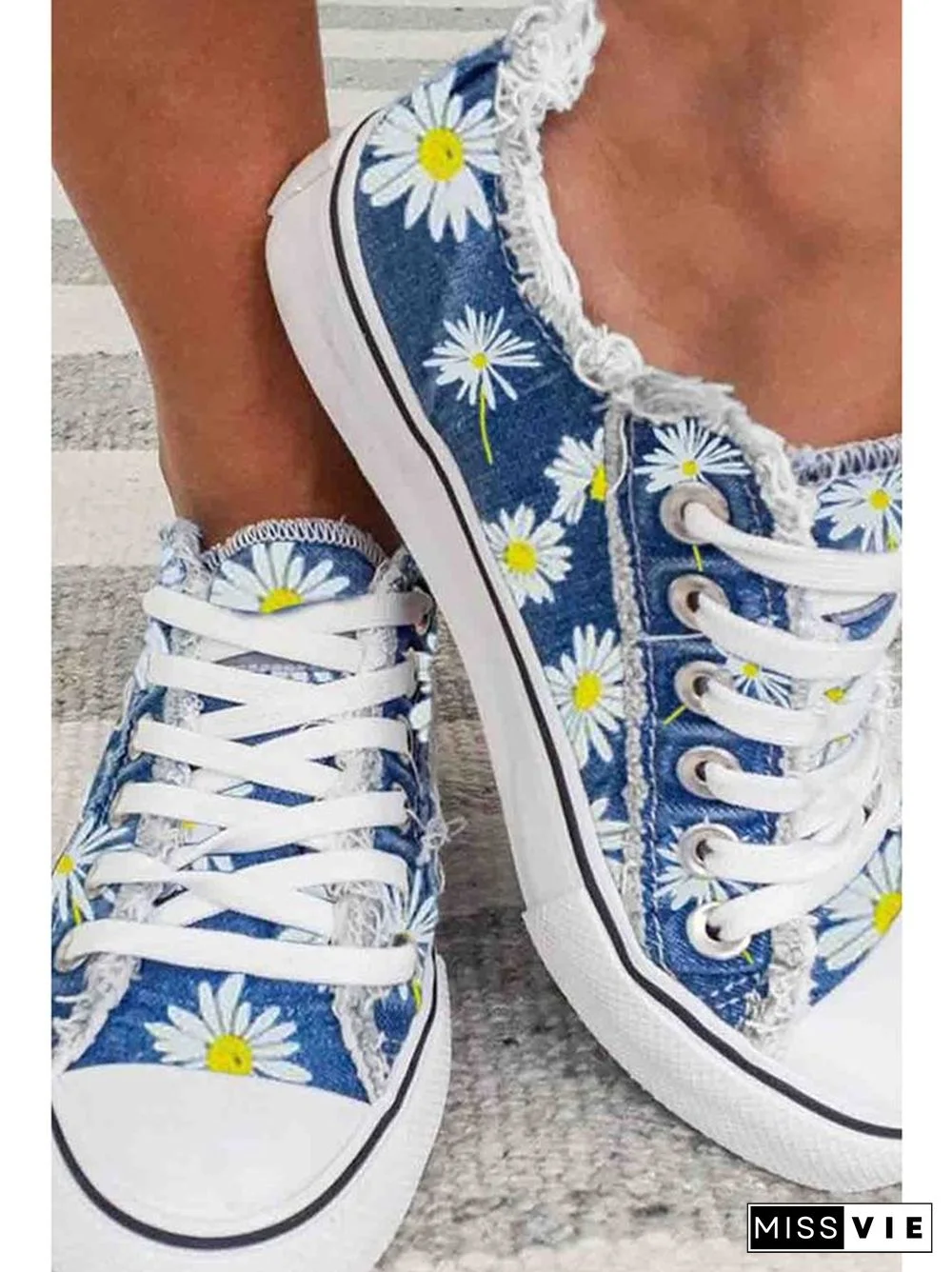 Casual Strappy Flower Printed Denim Shoes