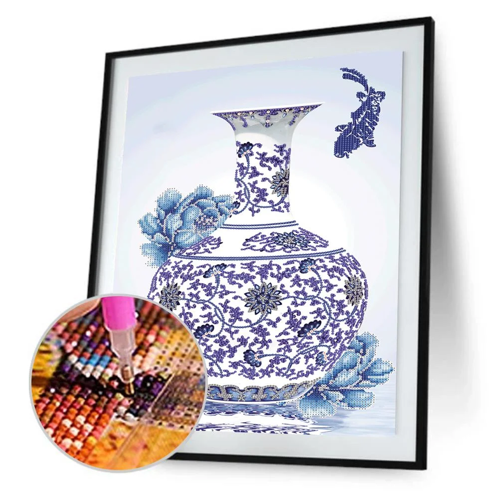 Diamond Painting - Partial Special Shaped Drill - Blue and white porcelain(40*60cm)