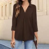 Gioiacombo&trade; Camicia allentata con scollo a V tinta unita casual da donna nuova