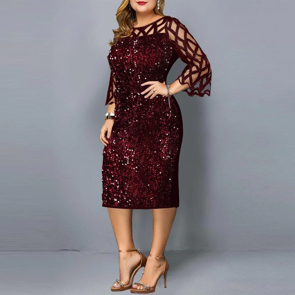 Individualized Sequin Design Plus Size Women's Dress