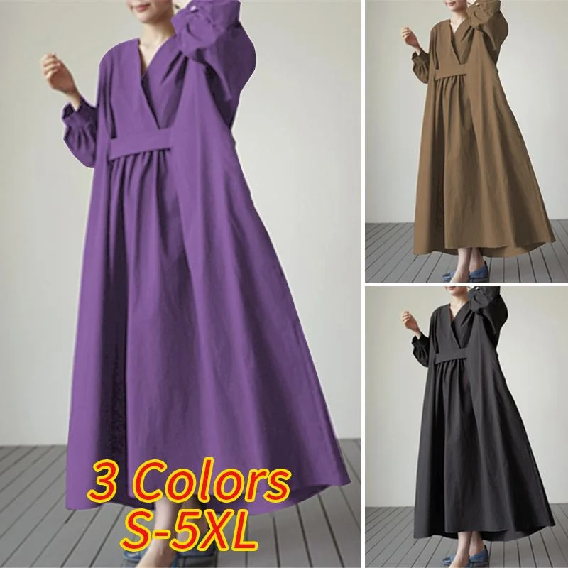 Elegant Women's Dress Bohemian Sundress Casual Long Sleeve Pleated Long Maxi Dress  Robe Femme VONDA 2022 Casual Vestidos
