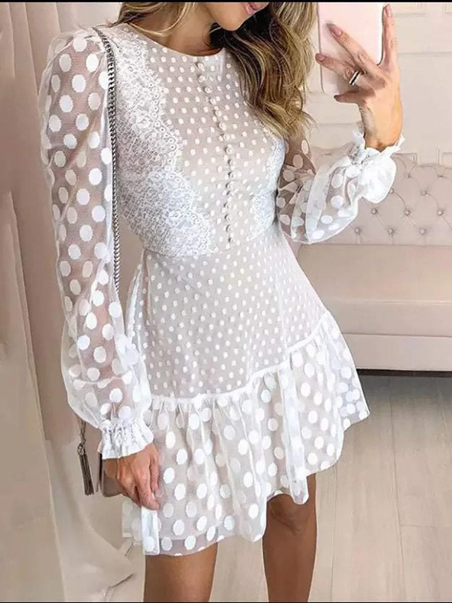 White Polka Dot Lace Mini Dress