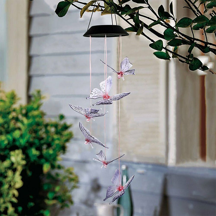 Download Color Changing Solar Six Purple Butterfly Wind Chimes