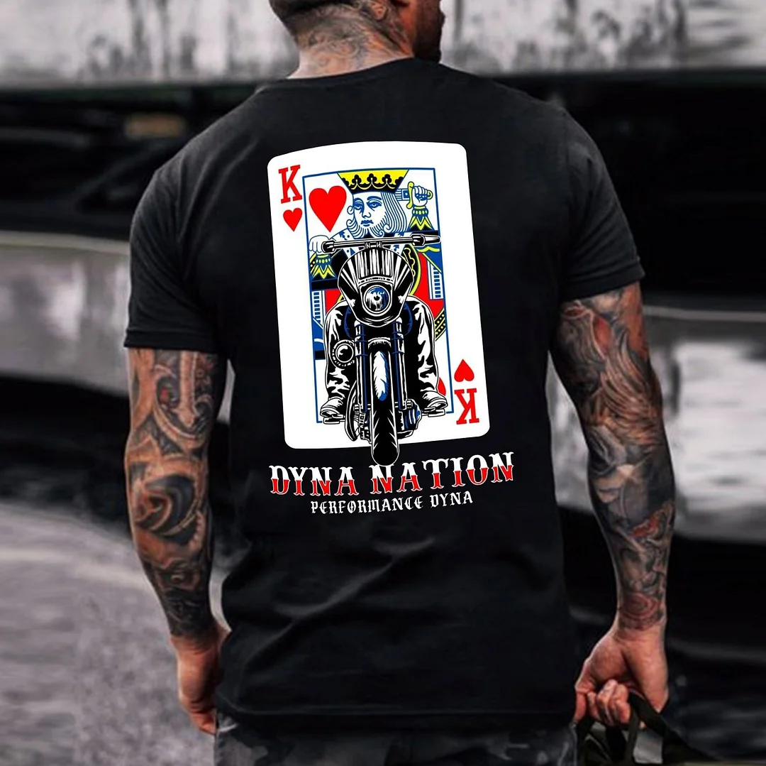 DYNA NATION Poker King Motorcyclist Print Men's T-shirt
