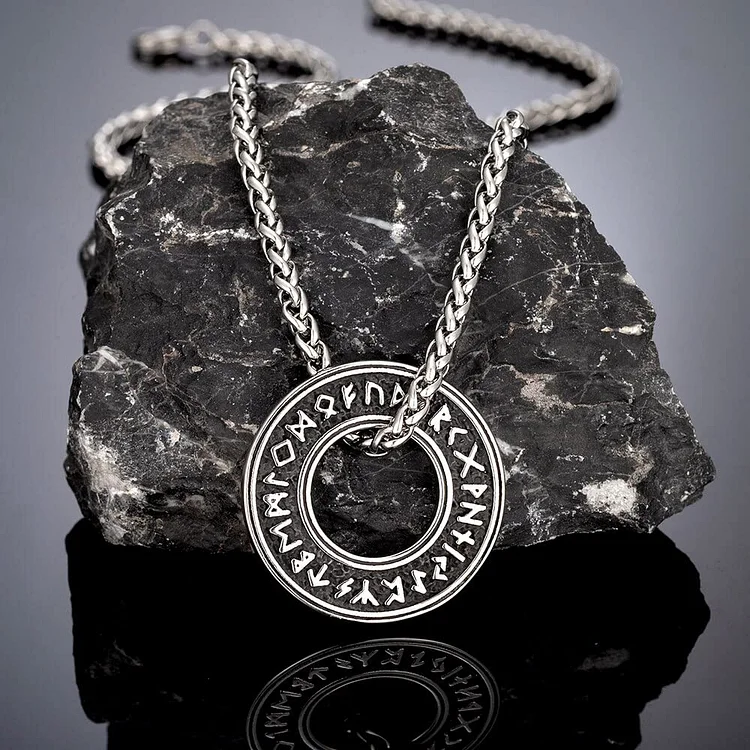 Coutureaura Viking Runes Stainless Steel Pendant Necklace