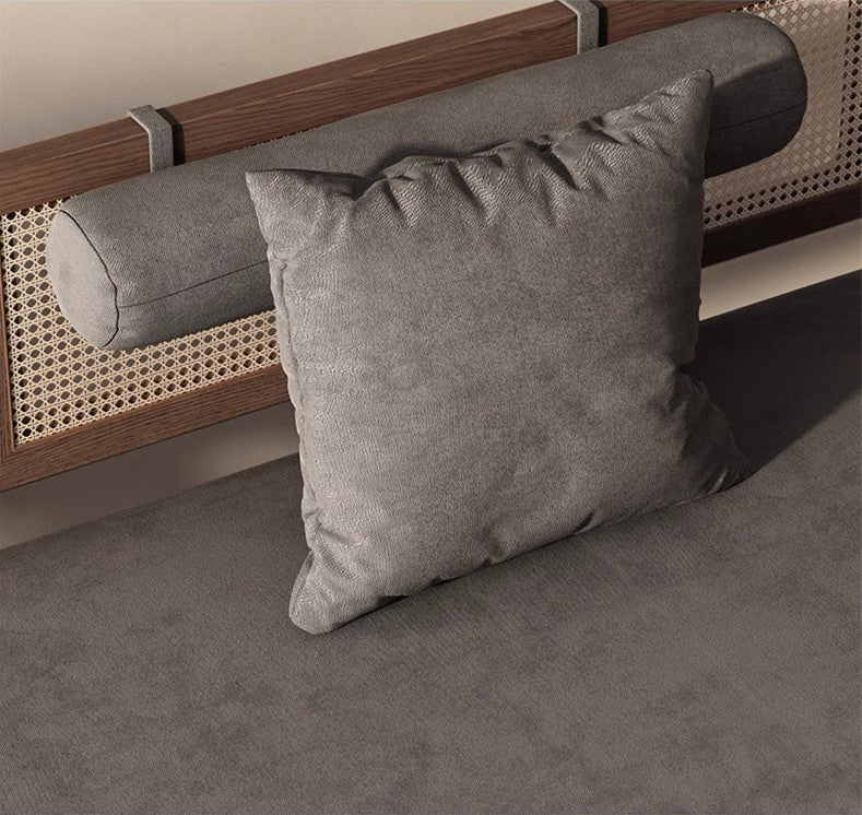 Japandi Solid Wood Minimalism Rattan Back Support Sofa Bed Amazon