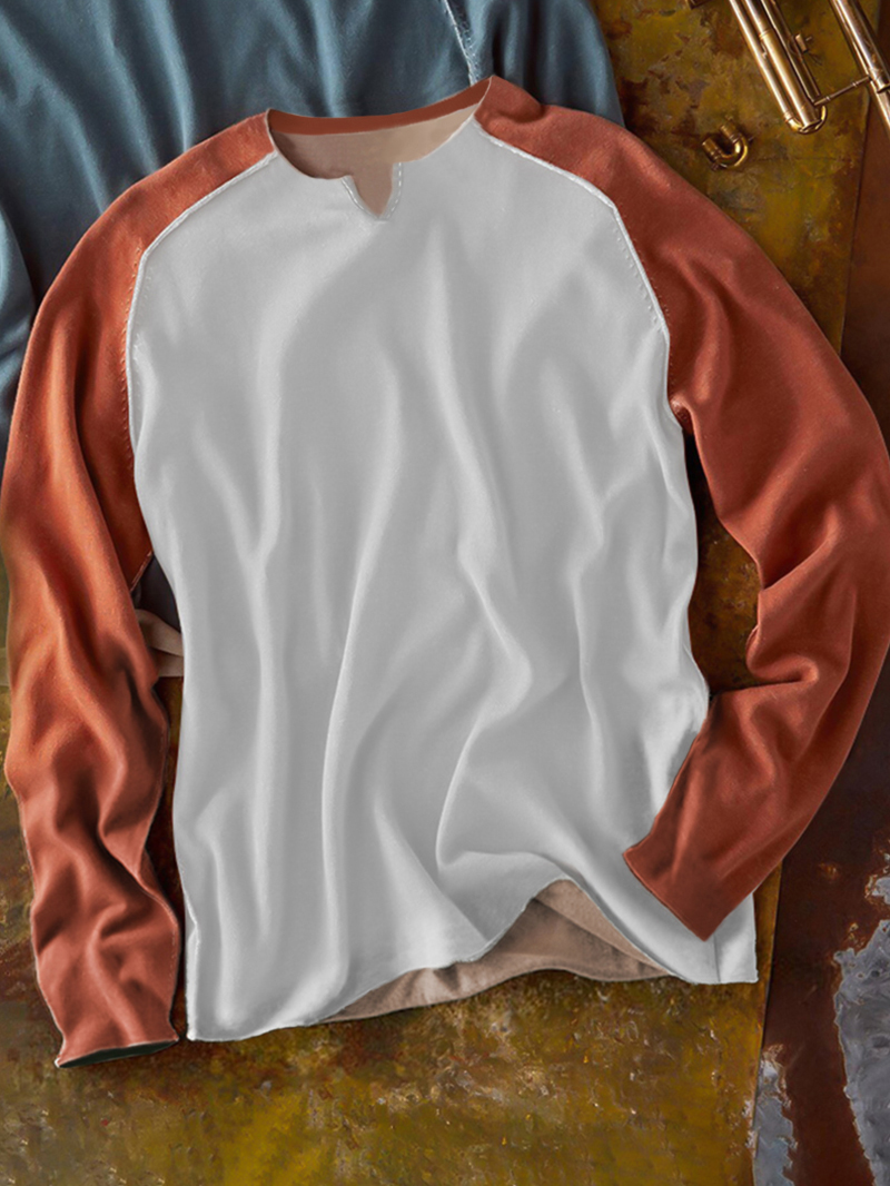 Men's Contrasting Color V-Neck Long Sleeve T-Shirt
