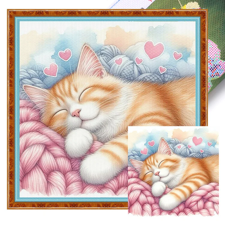 【Huacan Brand】Sleeping cat 40*40cm 11CT Stamped Canvas Cross Stitch gbfke