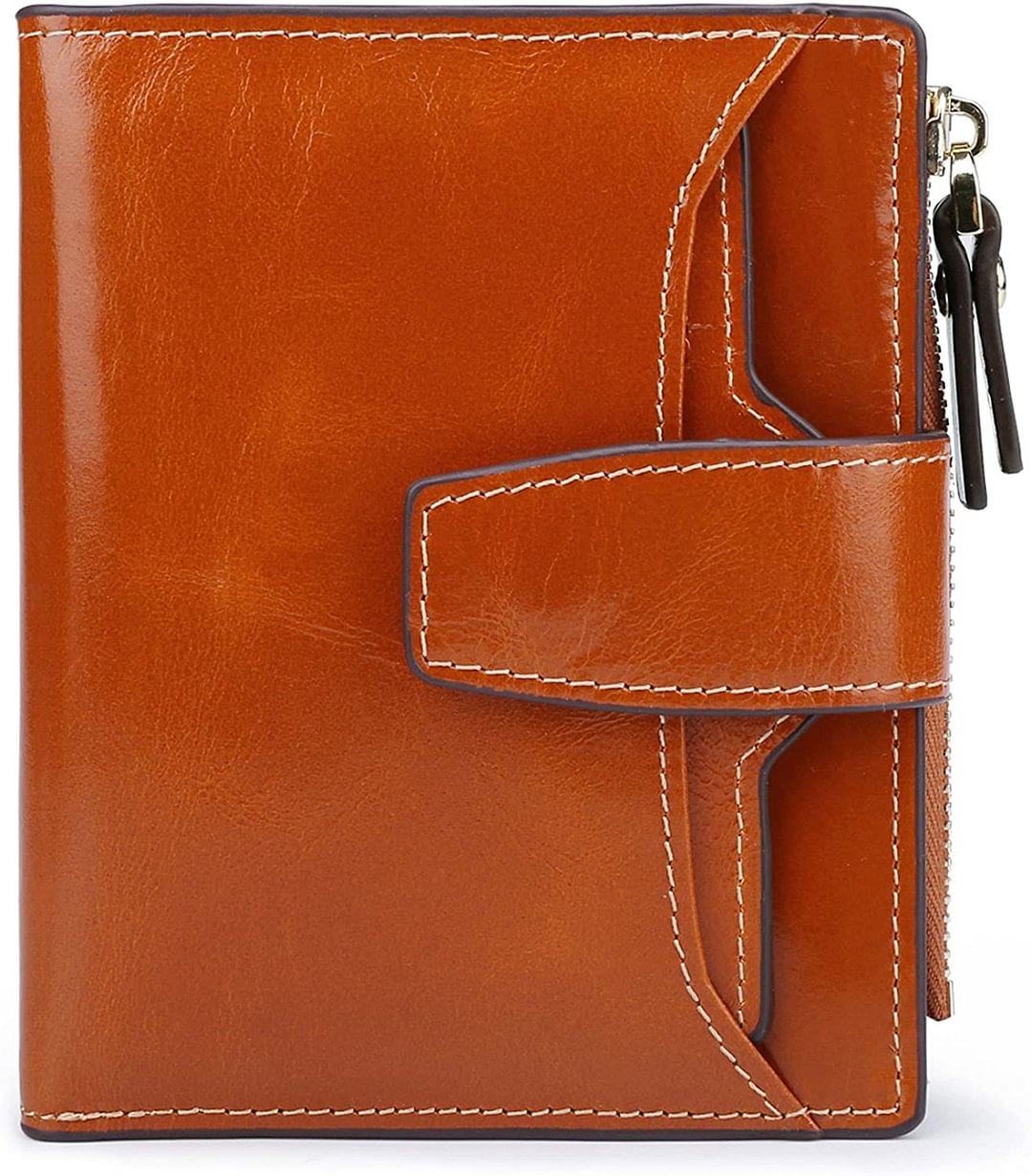 Women's RFID Blocking Leather Small Compact Bi-fold Zipper Pocket Wallet Card Case Purse with id Window