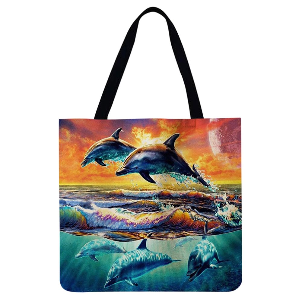 Linen Tote Bag-Dolphins