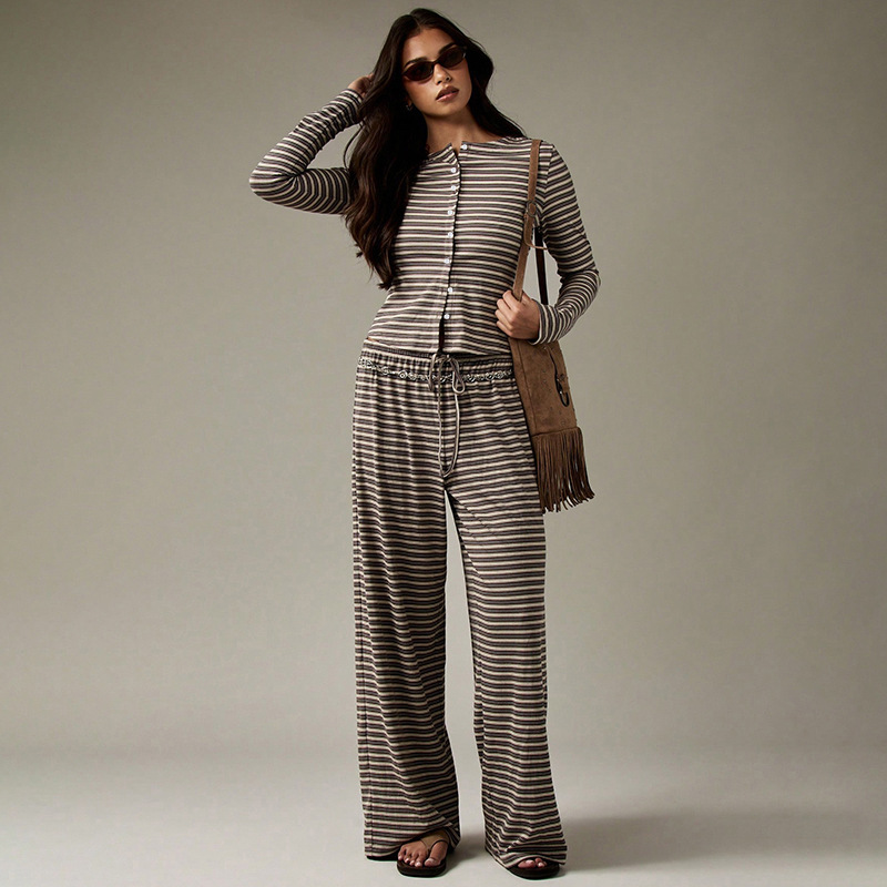 Striped Button-Front Top and Wide-Leg Pants Set - HIGIANNA&reg;