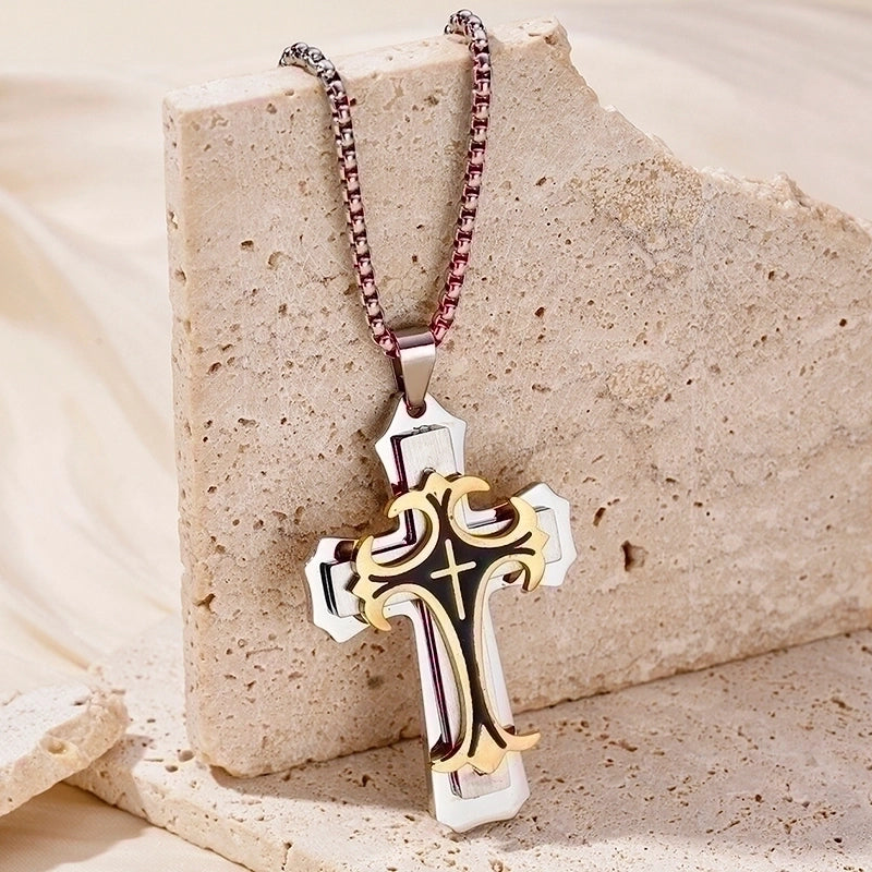 Hip-Hop Retro Cross Round Square 304 Stainless Steel Women’s Pendant Necklace