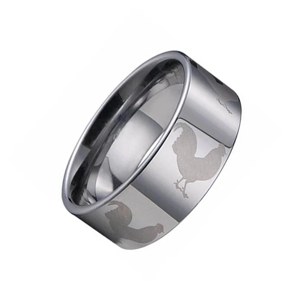 6MM 8MM 12MM Silver Zodiac Cock Laser Pattern Flat Tungsten Carbide Couple Rings High Polished