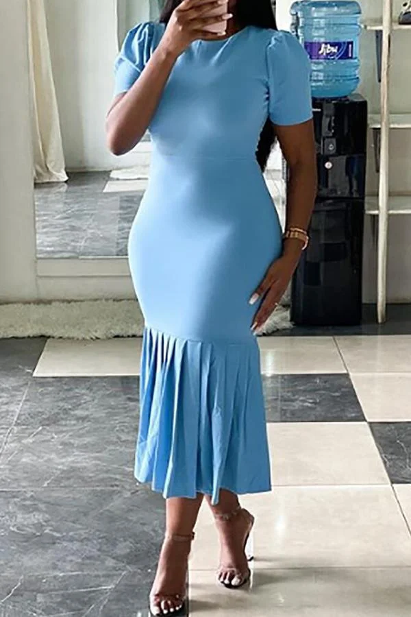 Temperament Fishtail Short Sleeved Slim Midi Dress