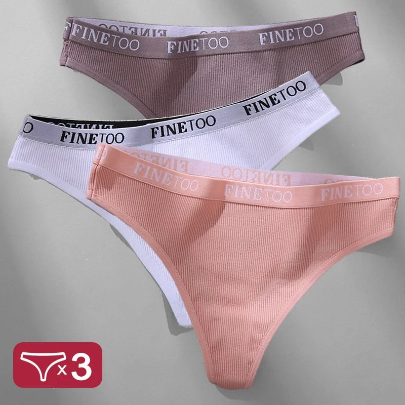 3PCS/Set Women's Panties Cotton Lingerie Female Underpants Sexy Briefs Thong G-String Finetoo Design Intimates T-back Pantys
