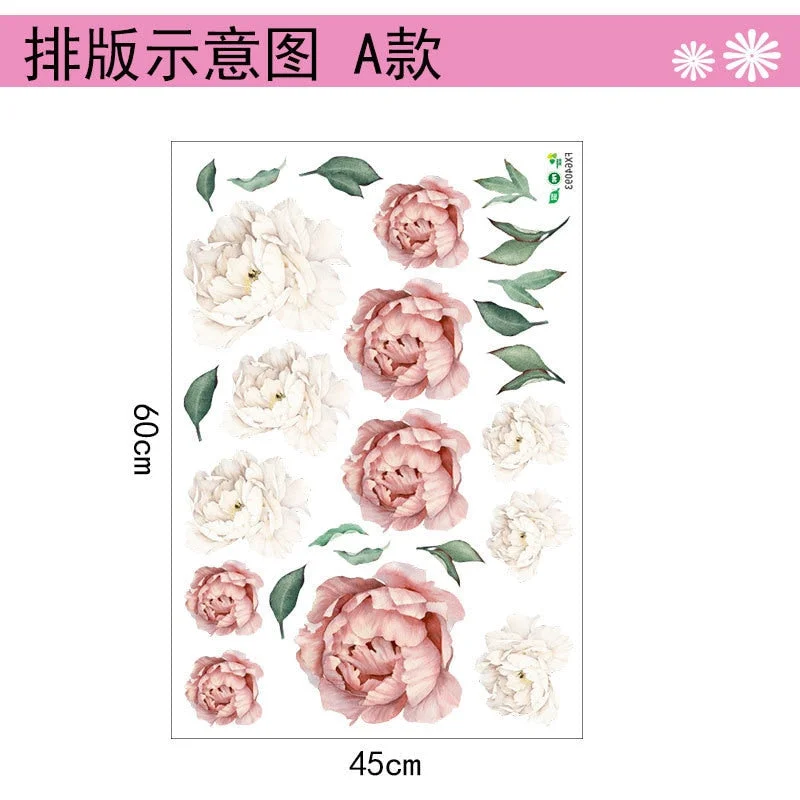 Peony Rose Flowers Print Wallpaper Stickers Art Nursery Decals For Kids Living Room Interior Decoration Decals Wall Sticker