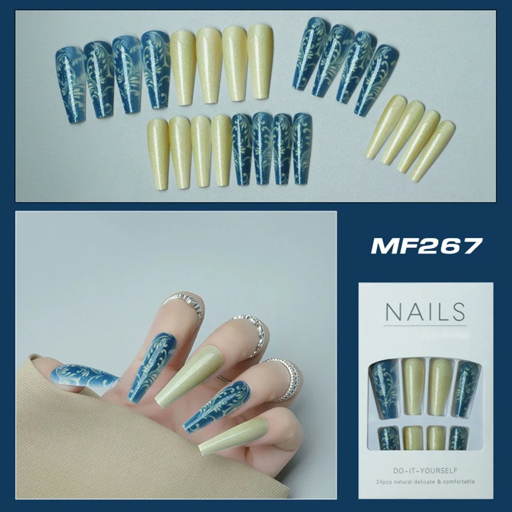 24Pcs Artificial False Nails Ballet Coffin Fake Nails Finger Wearable Long Manicure Art Tips press on nails nails accessories