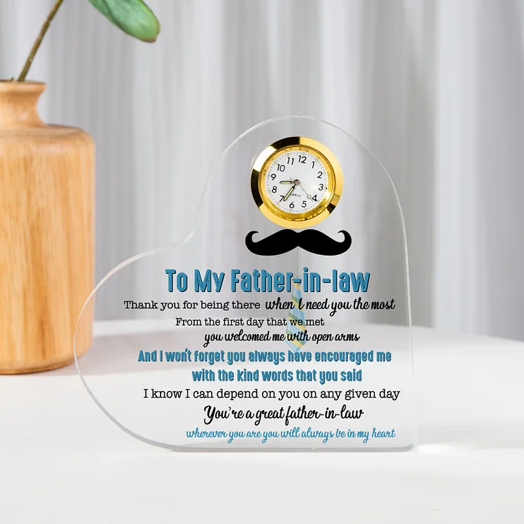To My Father-in-law Acrylic Heart Clock Keepsake Heart Sign - I know I can depend on you on any given day