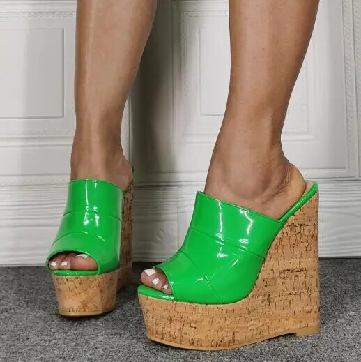 VCSHOES Girls Green Platform Wedge Sandals Peep Toe Candy Color Sip On Casual Heels Sandals Shoes Big Size 47