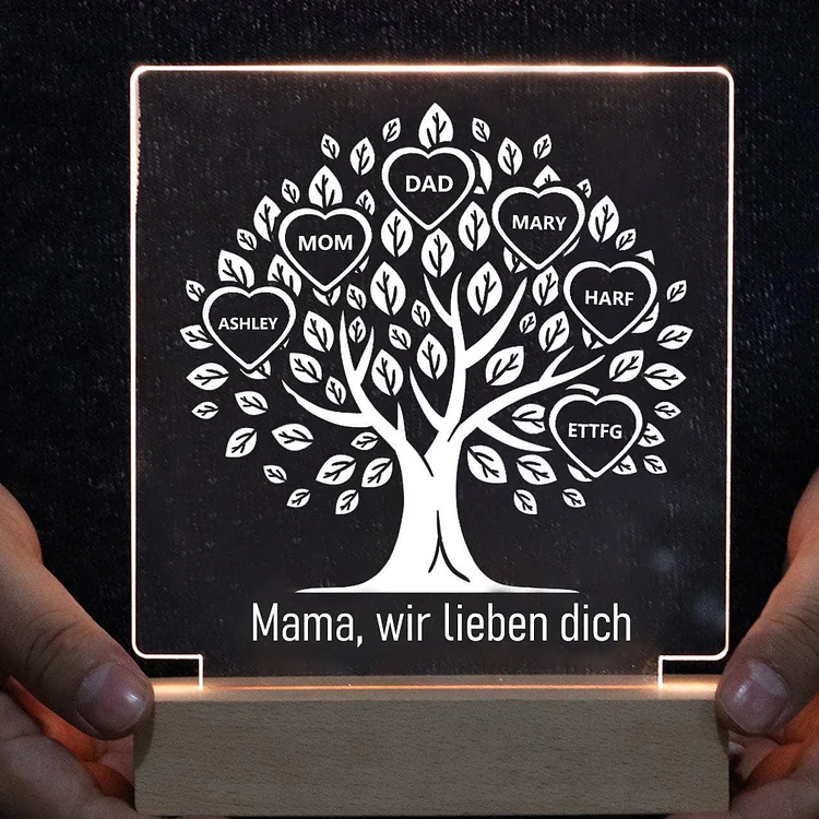 Personalisierbarer 6 Namen & Text Familienbaum Acryl Nachtlicht - für Familie