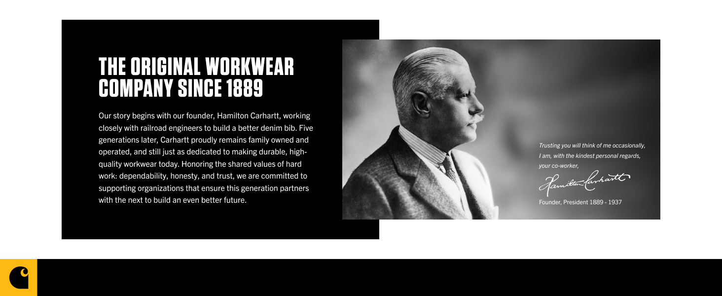 Carhartt, the original workwear company since 1889. Image of Hamilton Carhartt, Founder