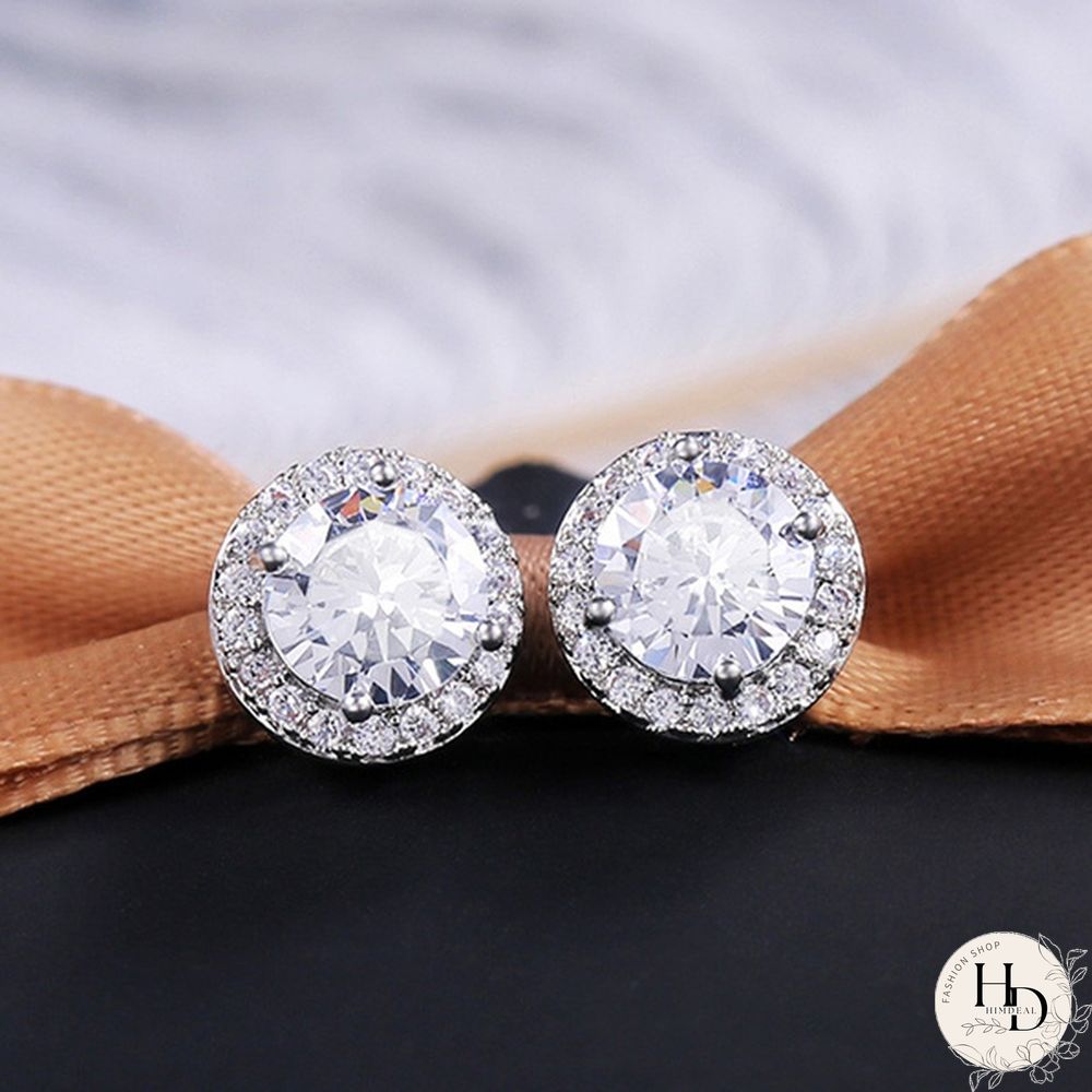 Sparkling Sterling Silver Diamond Stud Earrings for Women Bridal Wedding Engagement Gifts
