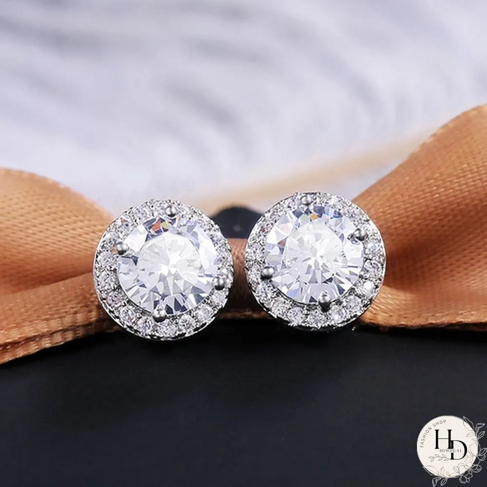 Sparkling Sterling Silver Diamond Stud Earrings for Women Bridal Wedding Engagement Gifts