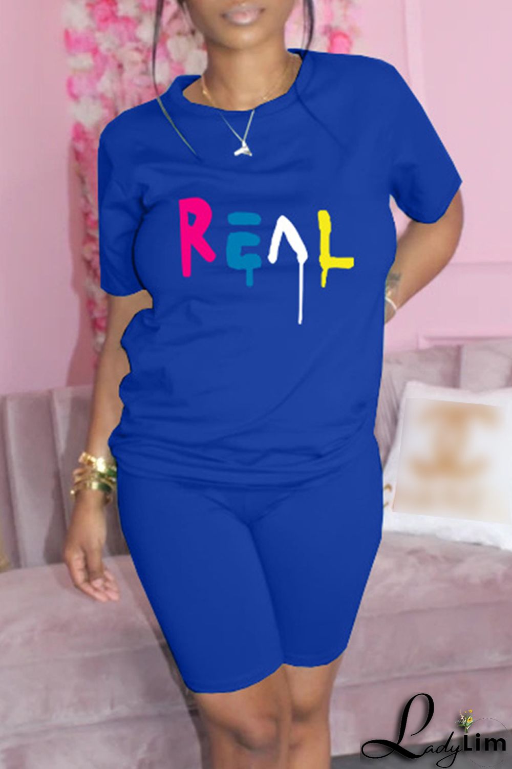 Yellow Fashion Casual Print Basic O Neck Short Sleeve Two Pieces