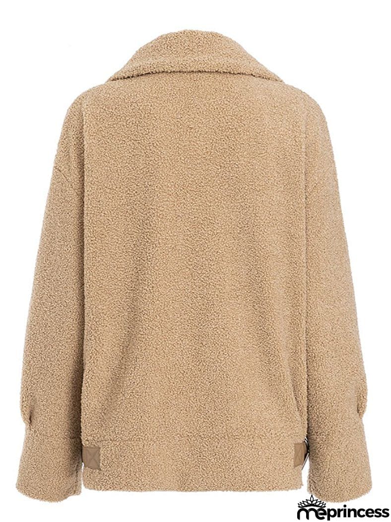 Women Autumn Belts Zipper Turndown Collar Fur Jacket