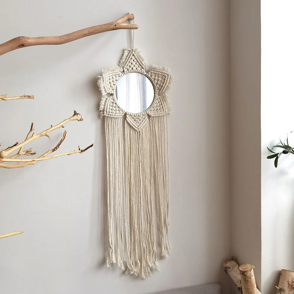 Wall Mirror Macrame Decorative Mirrors Boho Home Decor Wall Hanging Mirror for Living Room Decoration Bedroom Baby Nursery Gift