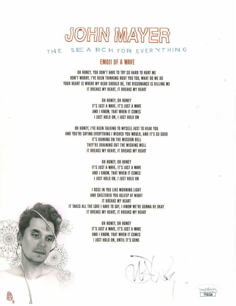 JOHN MAYER SIGNED AUTOGRAPH THE SEARCH FOR EVERYTHING LYRIC SHEET - RARE! W/ JSA