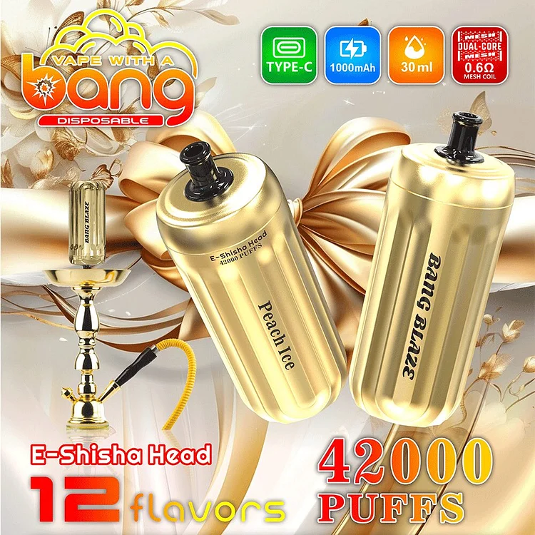 Bang E-Shisha Head 42000 42K Puffs Gold LED Display (Box of 3) mysite www.vapeshoppromax.com