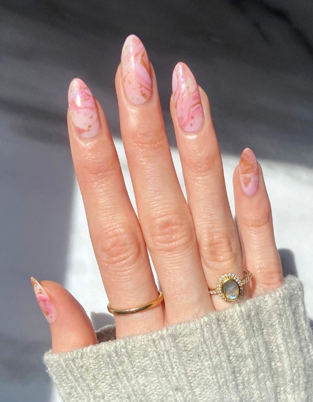 Pink marble nail design | Cute summer nail designs, Pink acrylic nails, Marble  nail designs