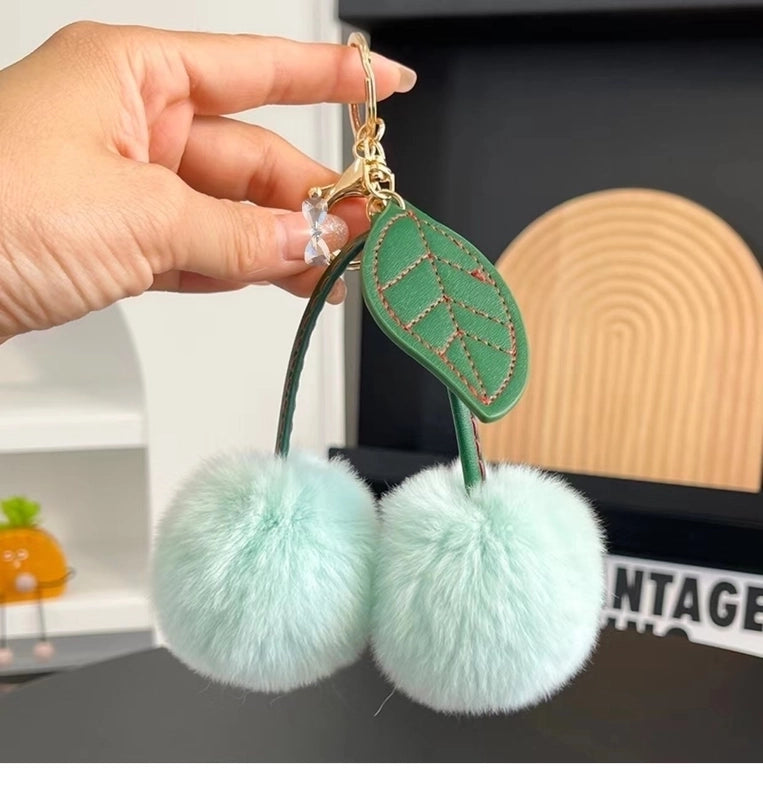 Cute Cherry Real Rex Rabbit Hair Bag Pendant Keychain
