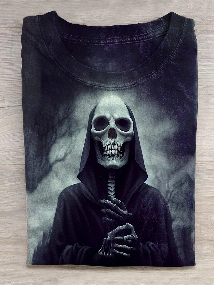 Unisex Halloween Grim Reaper Print Casual T-Shirt