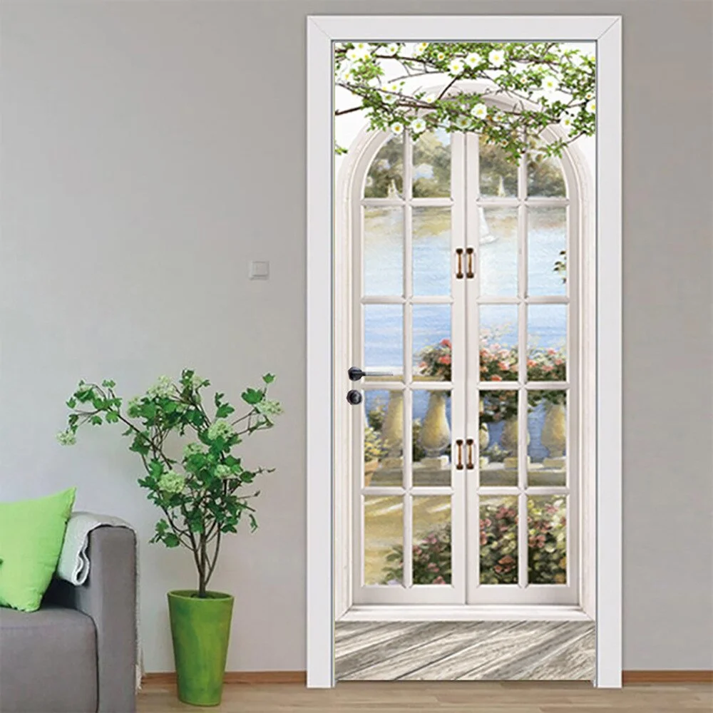 Athvotar 3D Mermaid Watercolor Scales Door Sticker Self Adhesive Wallpaper DIY Renovation Waterproof Poster Home Decor Decal