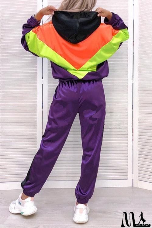 MidiSono - Color Block Zipper Hoodie Pants Set