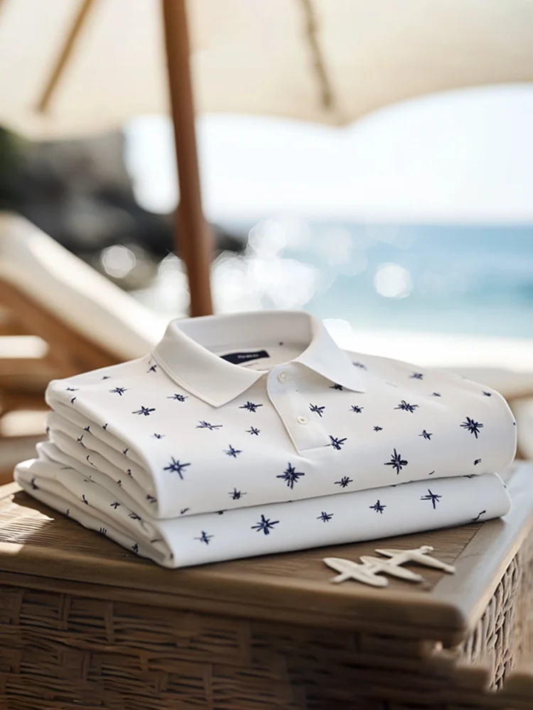 Men's Casual Ocean Print Polo Shirt