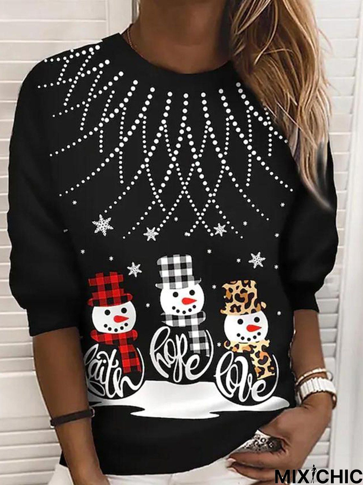 Loose Christmas Snowman Jersey Sweatshirt