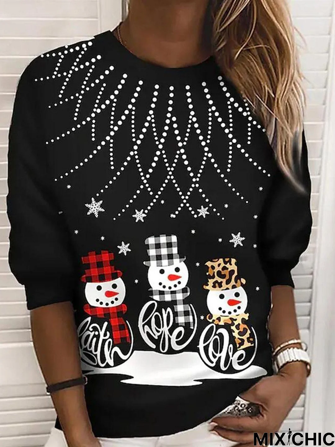 Loose Christmas Snowman Jersey Sweatshirt