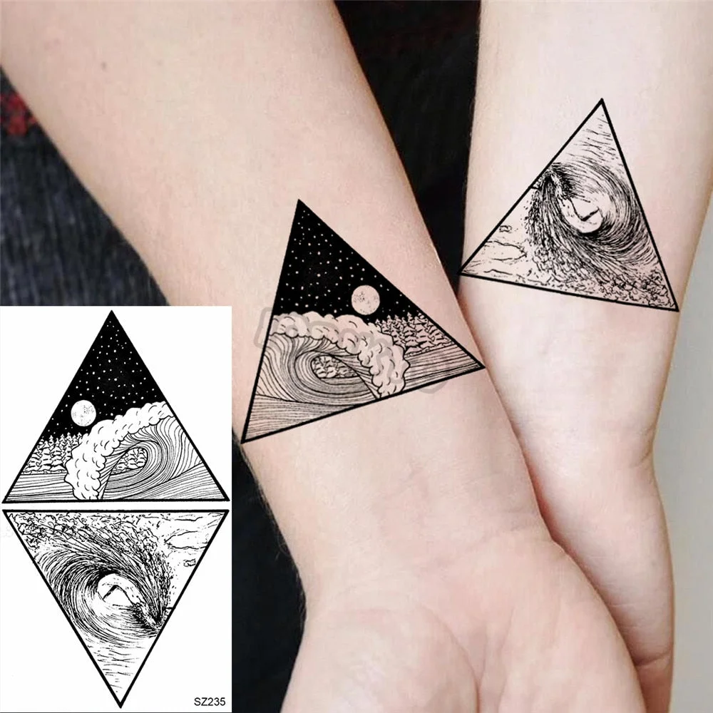 Black Dandelion With Creative Tattoos For Women Men Realistic Sea Wave Mountain Lavender Fake Tattoo Sticker Arm Leg Tatoos 3D