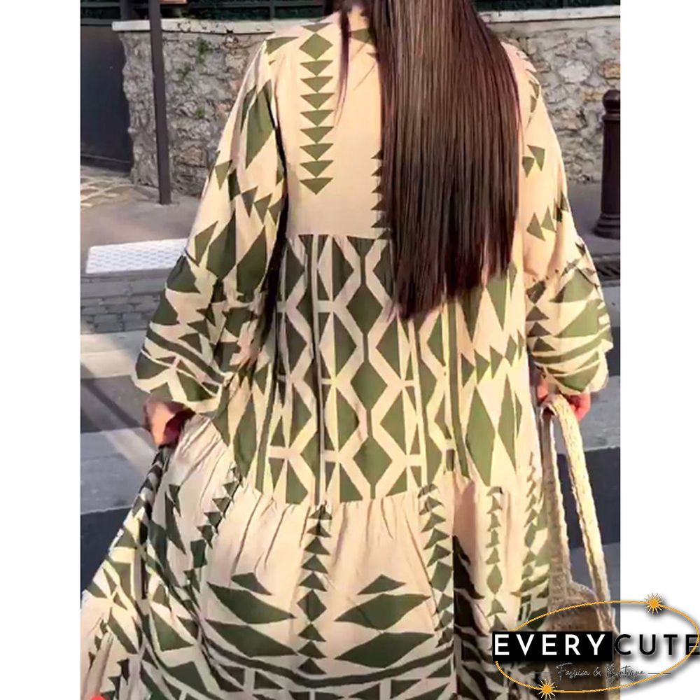 Light Green printed long sleeve Maxi Dress