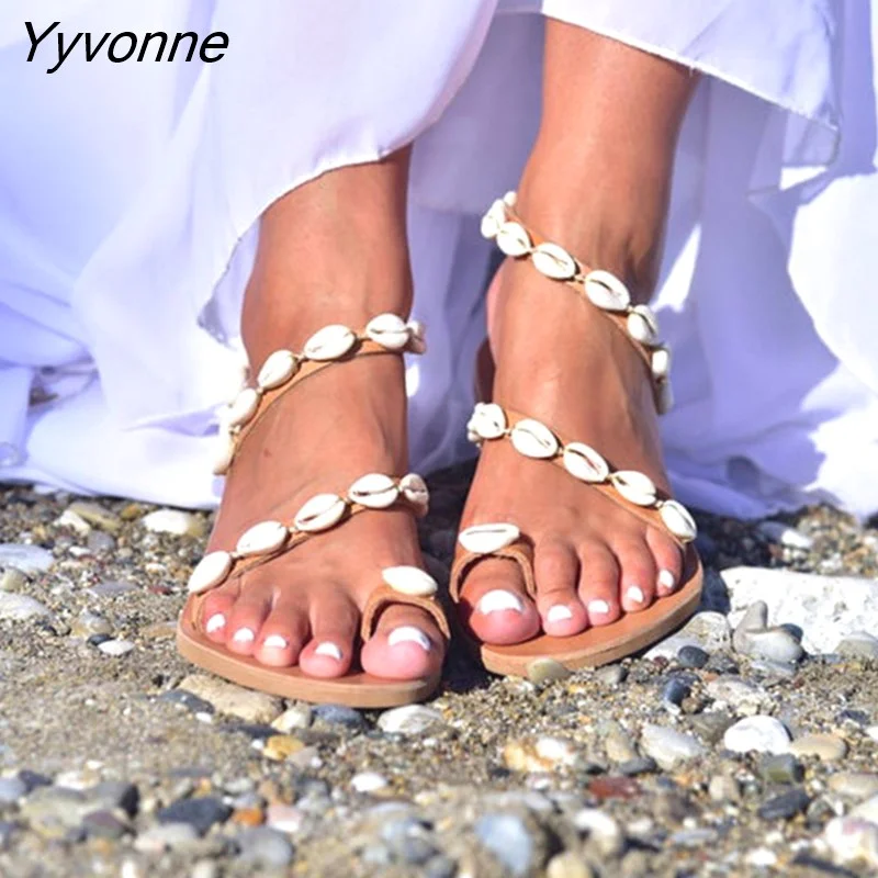 Yyvonne New Summer Beautiful Women Beach Slippers Shoe Fashion Flat Shoes Women's Shell Slippers Open Toe Sexy Shoes Slipper Women