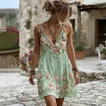 Women's Pink Rose Embroidery Art Suspender Mini Dress - Image 6