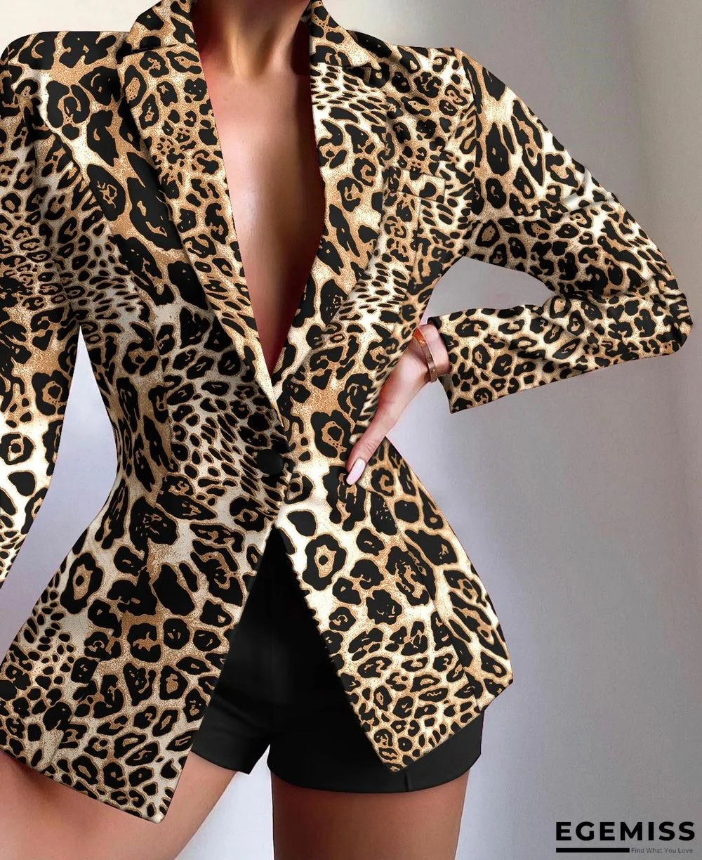 Leopard Print Lapel Collar Single Button Tailored Blazer | EGEMISS