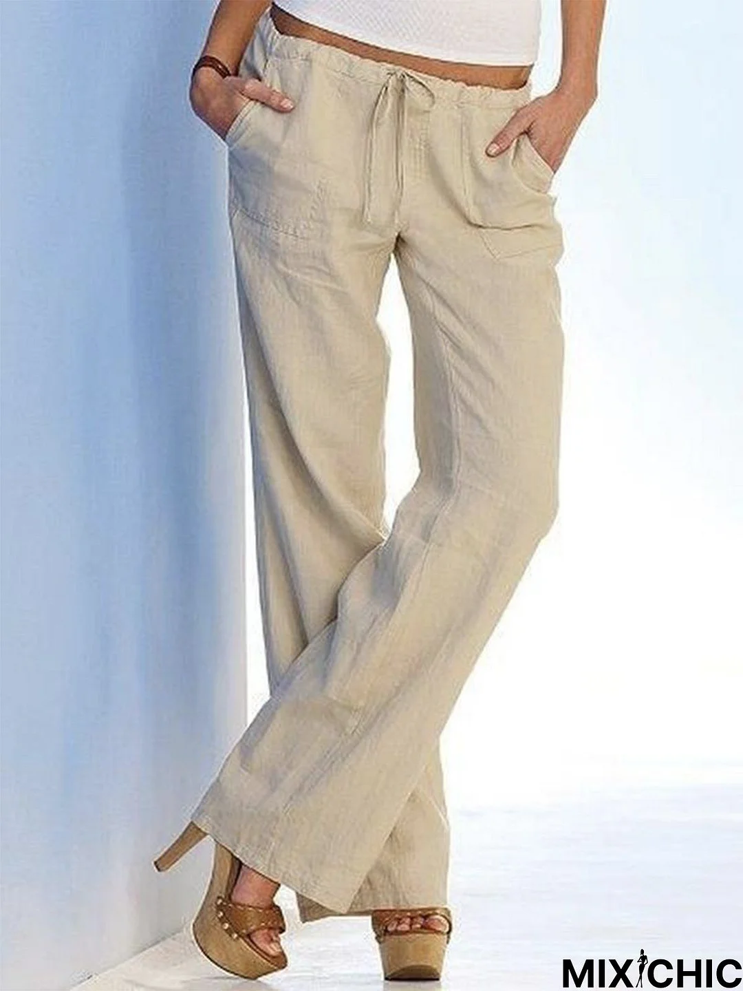 Casual Plain Autumn Lightweight Daily Straight pants Long H-Line Regular Size Pockets Pants for Women