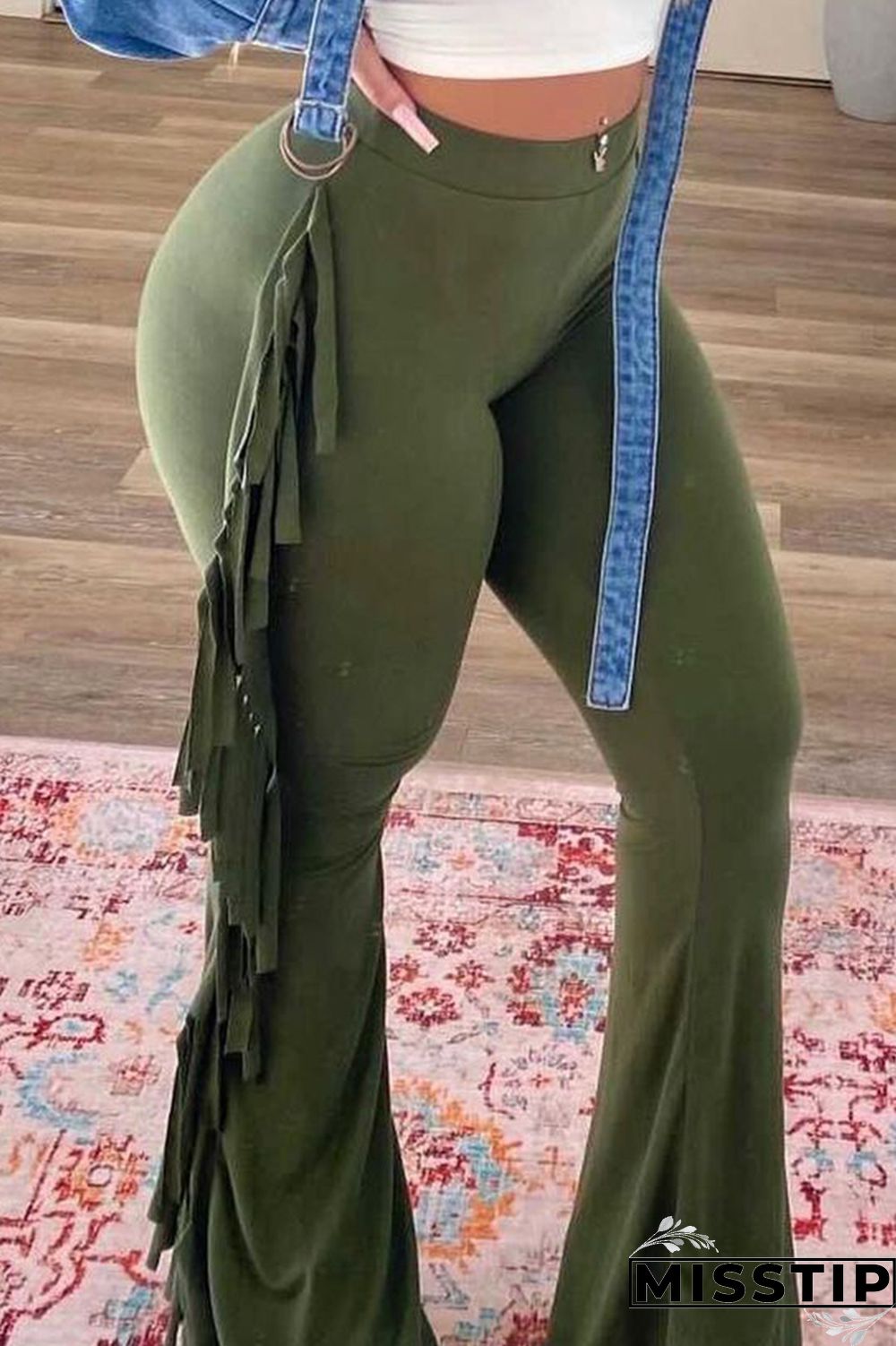 Yellow Fashion Casual Solid Tassel Patchwork Skinny Mid Waist Speaker Trousers