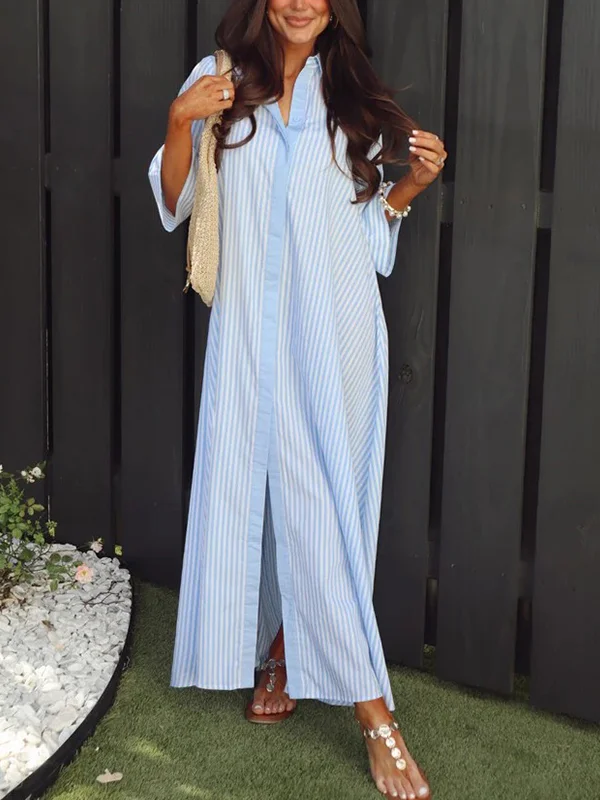 NEW🔥 Striped Buttoned Loose Shirt Dress